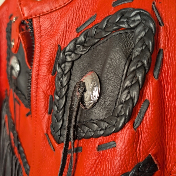 Motorcycle Leather Jacket Womens Fringe Red Unik International Moto XL VTG - Picture 3 of 8
